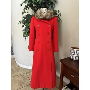 RARE Vintage Calvin Klein Double Breasted Coat 1970's Faux Fur Crimson Red